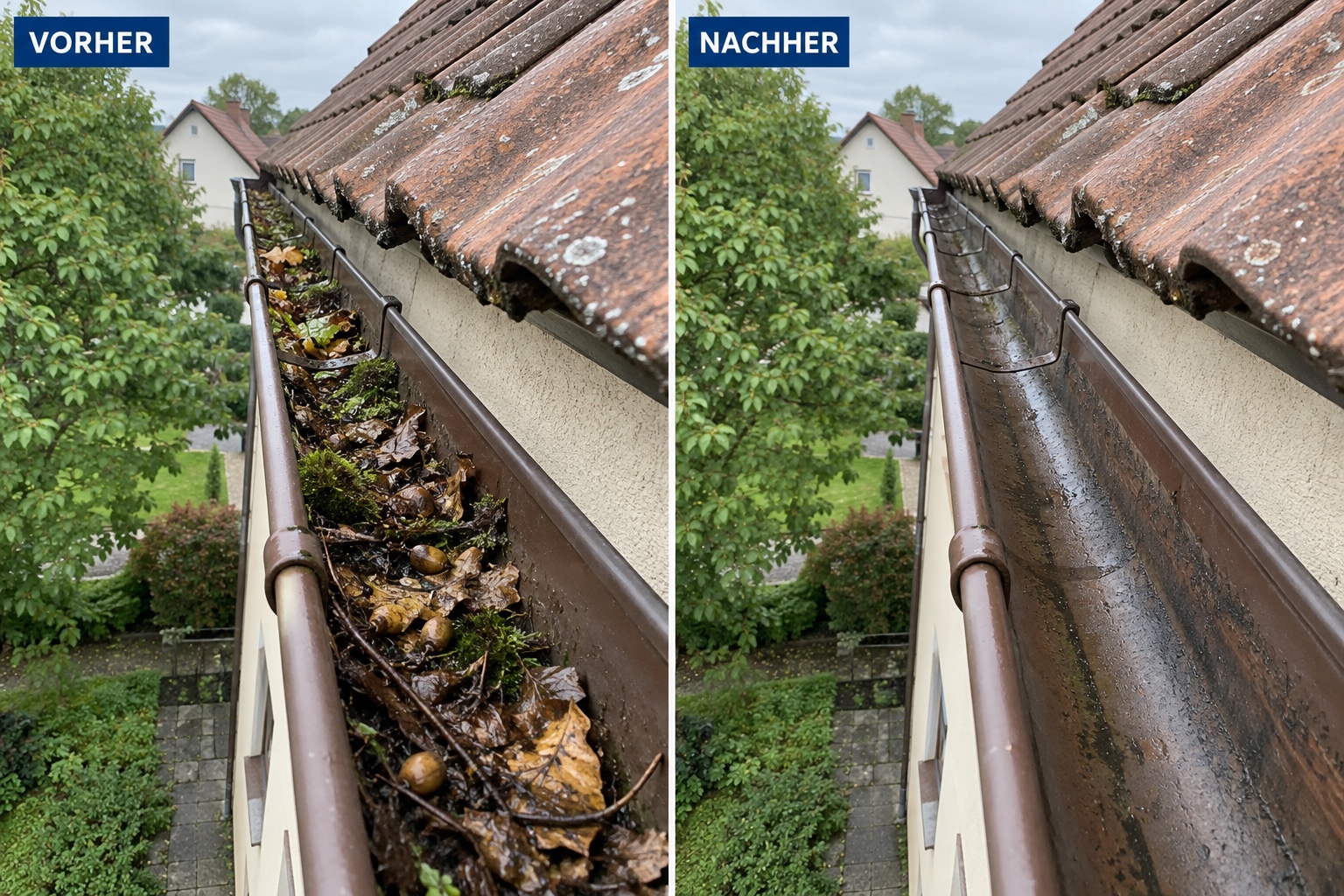 Dachrinne reinigen Regensburg vorher nachher
